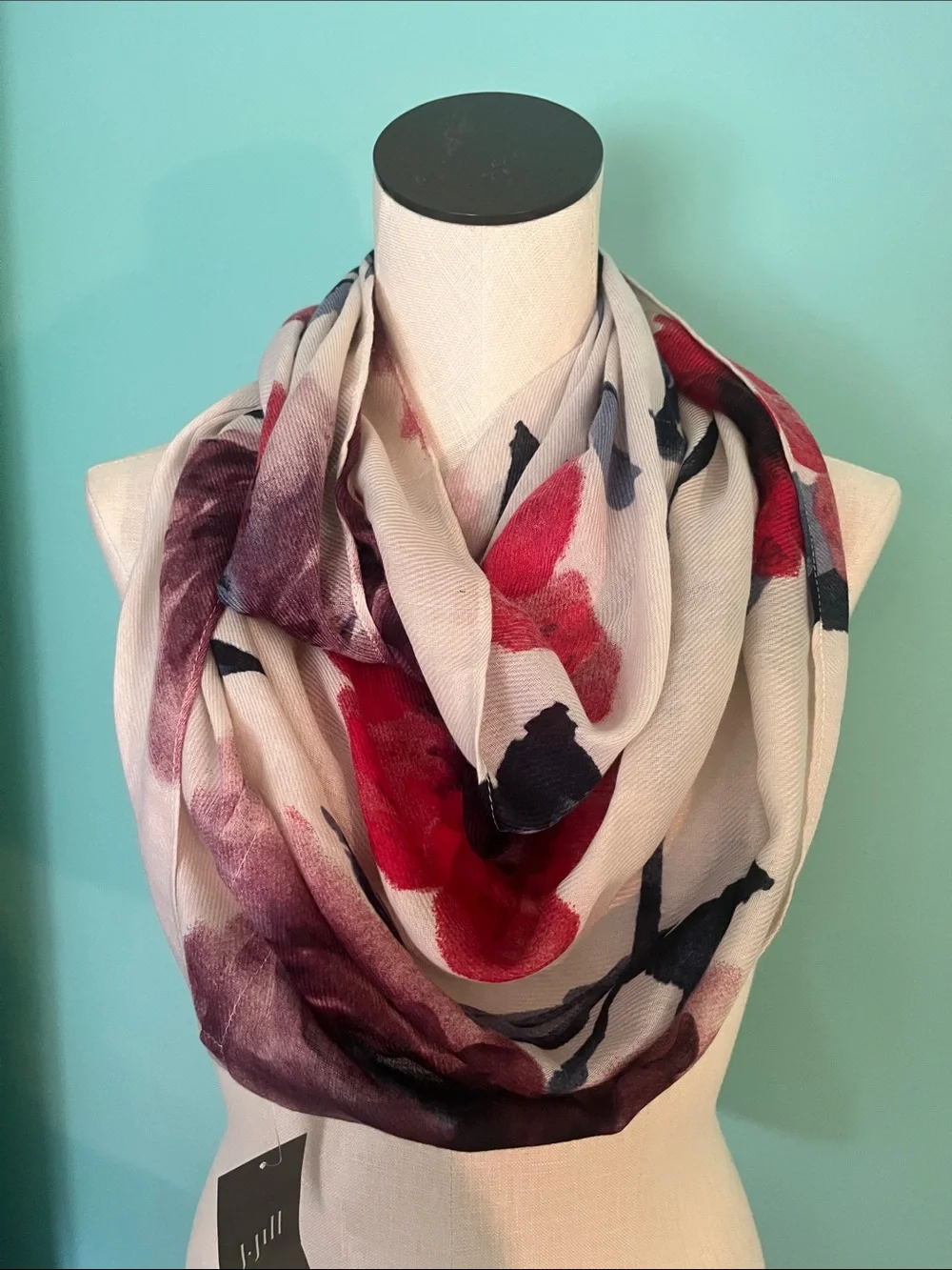 J. Jill Cream Infinity Scarf with Red and blue Floral Accents